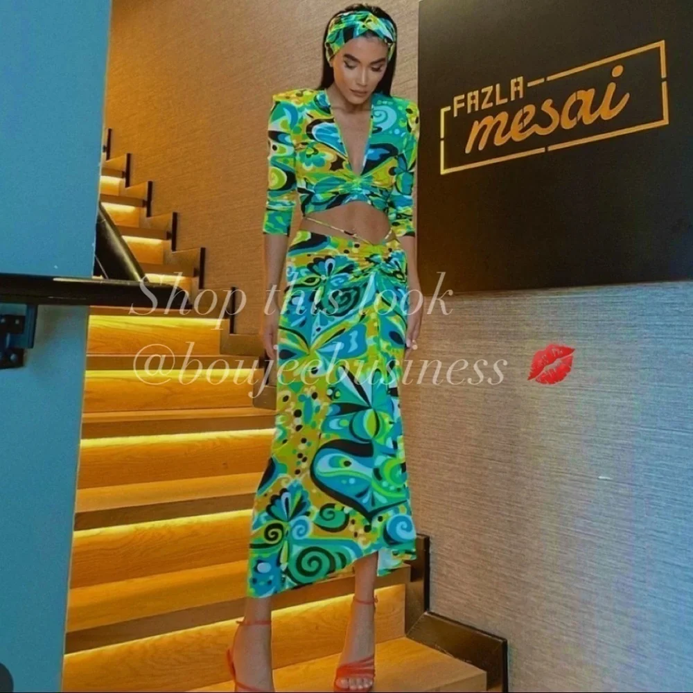 ZARA Crop Top with Headband + Draped Skirt 3pc Set